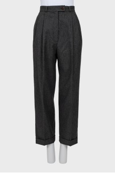 Wool gray straight-leg trousers
