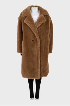 Brown double-breasted fur coat
