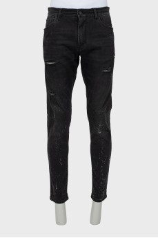 Men's black jeans with print