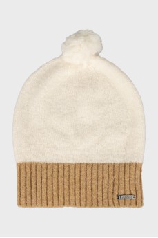 Two-tone hat with pompom