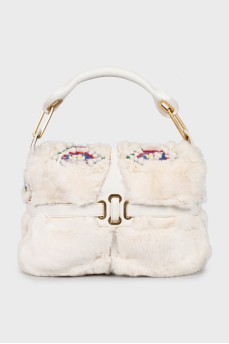 White fur bag with embroidery