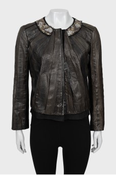 Leather jacket with buttons