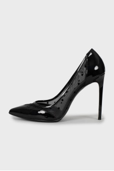 Patent leather shoes with mesh