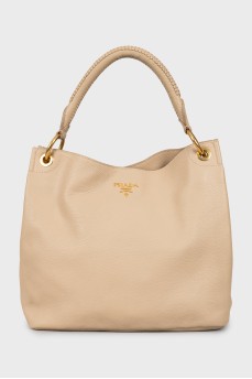 Leather hobo bag with gold logo