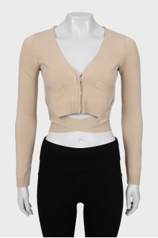 Cropped cardigan with tie at hem