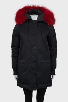 Black parka with red fur