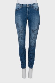 Mid-rise printed jeans