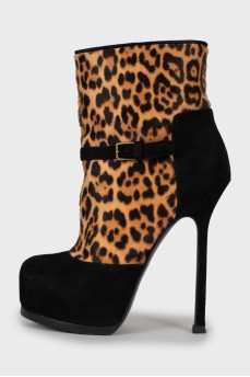 Suede and leather stiletto ankle boots