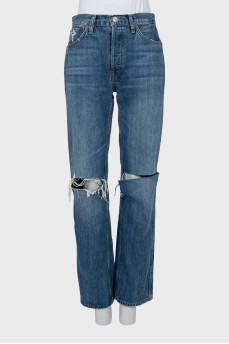 Straight-leg jeans with ripped effect