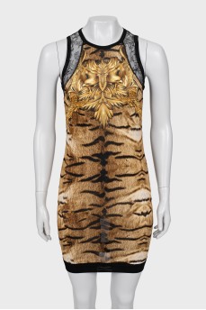 Animal print dress with lace