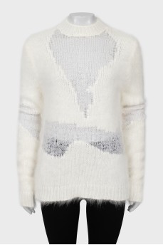 Knitted white straight-fit sweater