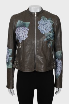 Floral leather jacket