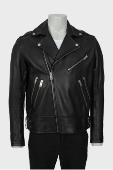 Men's leather jacket with pockets