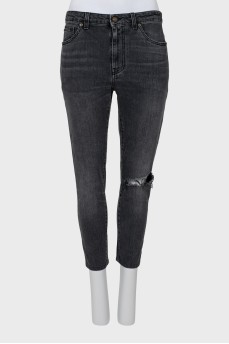 Ripped effect cropped jeans