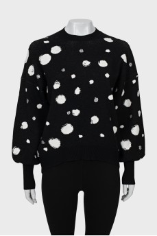 Polka dot sweater with puffy sleeves
