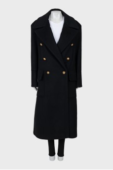 Wool maxi coat with gold buttons