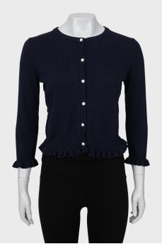 Cropped blue cardigan with ruffles