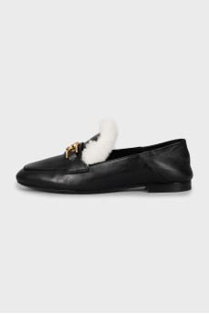 Leather loafers with fur