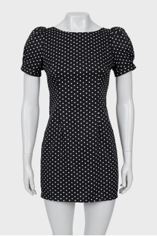 Black mini dress with white polka dots