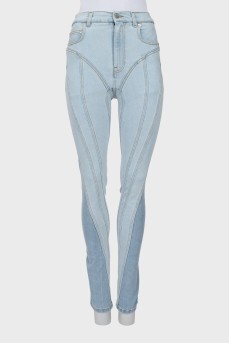 Blue jeans with raised seams and tag
