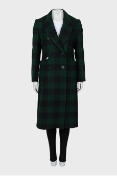 Checked wool coat with tag