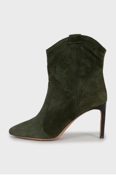 Green suede ankle boots