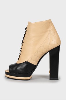 Two tone peep toe ankle boots