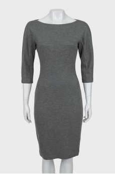 Gray wool dress with 3/4 sleeves