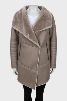 Eco-fur sheepskin coat with buttons
