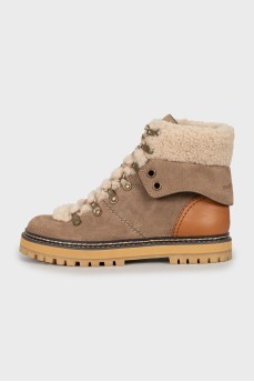 Insulated suede lace-up boots