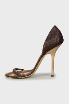 Leather sandals with animal print