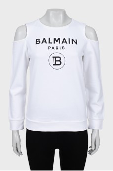 White sweatshirt with brand logo