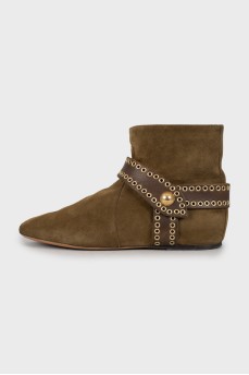 Suede boots with gold hardware