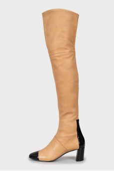Leather over the knee boots with patent leather inserts
