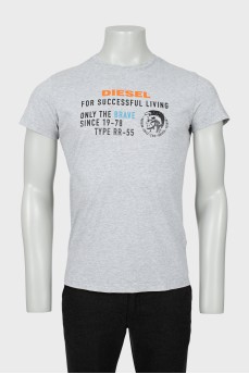 Men's gray T-shirt with signature print