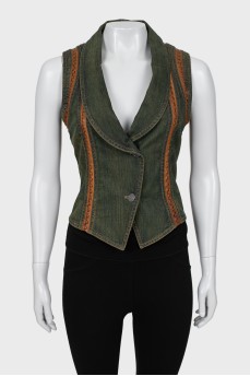 Denim vest with leather inserts