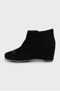 Black suede wedge ankle boots