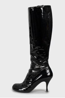 Patent leather high heel boots