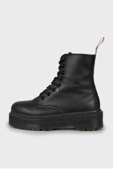 Black leather lace-up boots