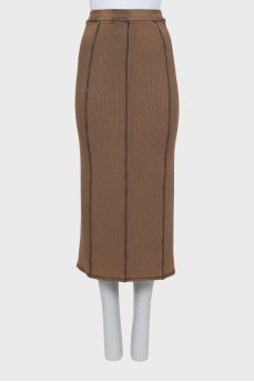 Ribbed midi skirt with raised seams