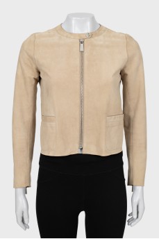 Cropped suede jacket with zipper