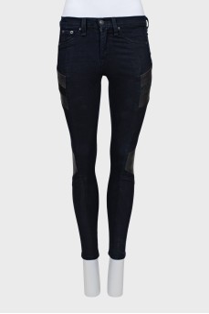 Skinny jeans with leather inserts