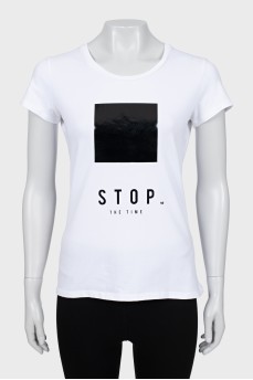 Slim fit T-shirt with black print