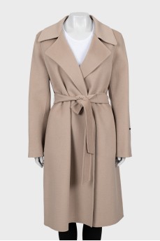 Beige coat with leather insert