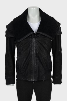 Men's leather jacket with detachable collar
