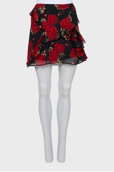 Floral silk mini skirt