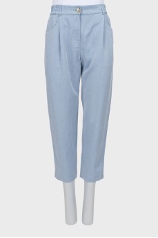 Blue trousers with elastic waistband