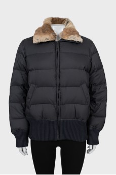 Gray down jacket with fur collar