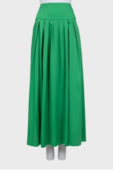 Green pleated maxi skirt