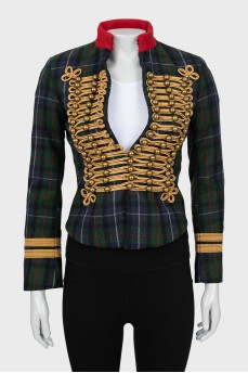 Checkered jacket with golden decor